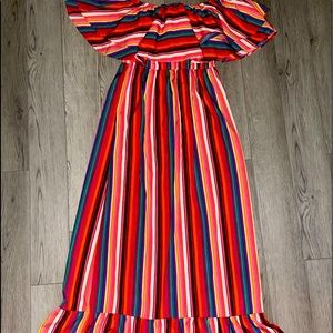 Women’s off the shoulder, colorful long dress